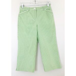 TALBOTS Sz 4P Stretch Green Gingham Cropped Pants